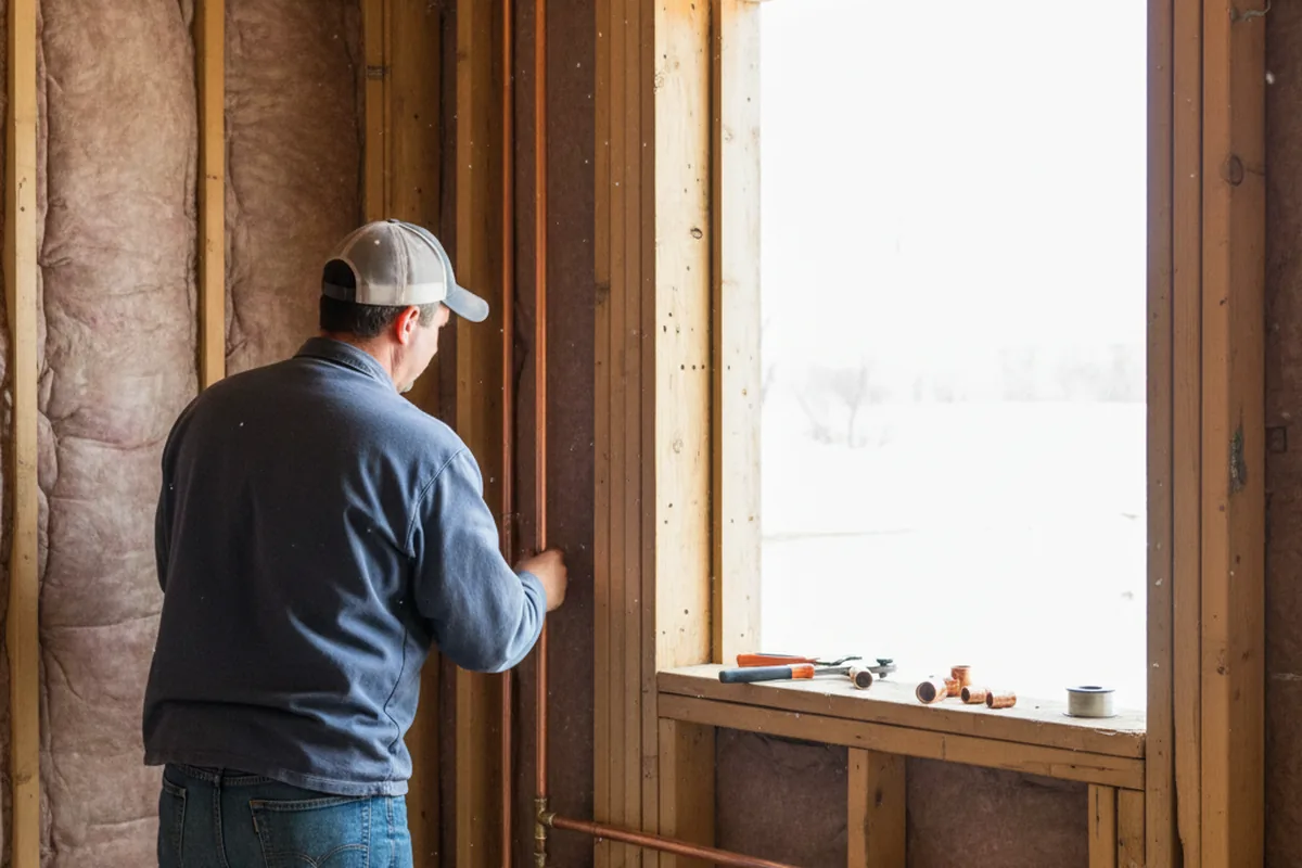Licensed plumber running new copper supply lines in a Central Square home